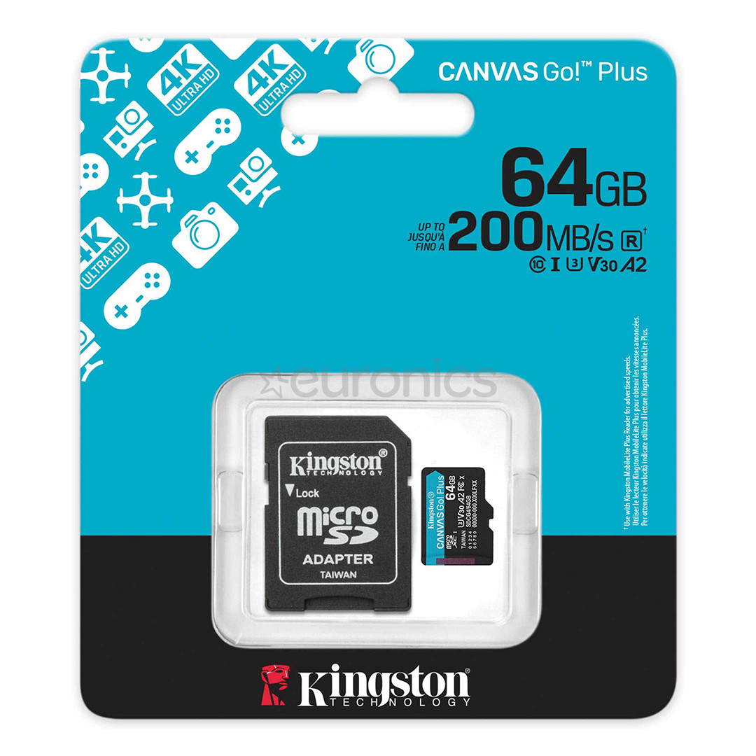 Kingston Canvas Go! Plus, microSDXC, 64 GB, must - Mälukaart