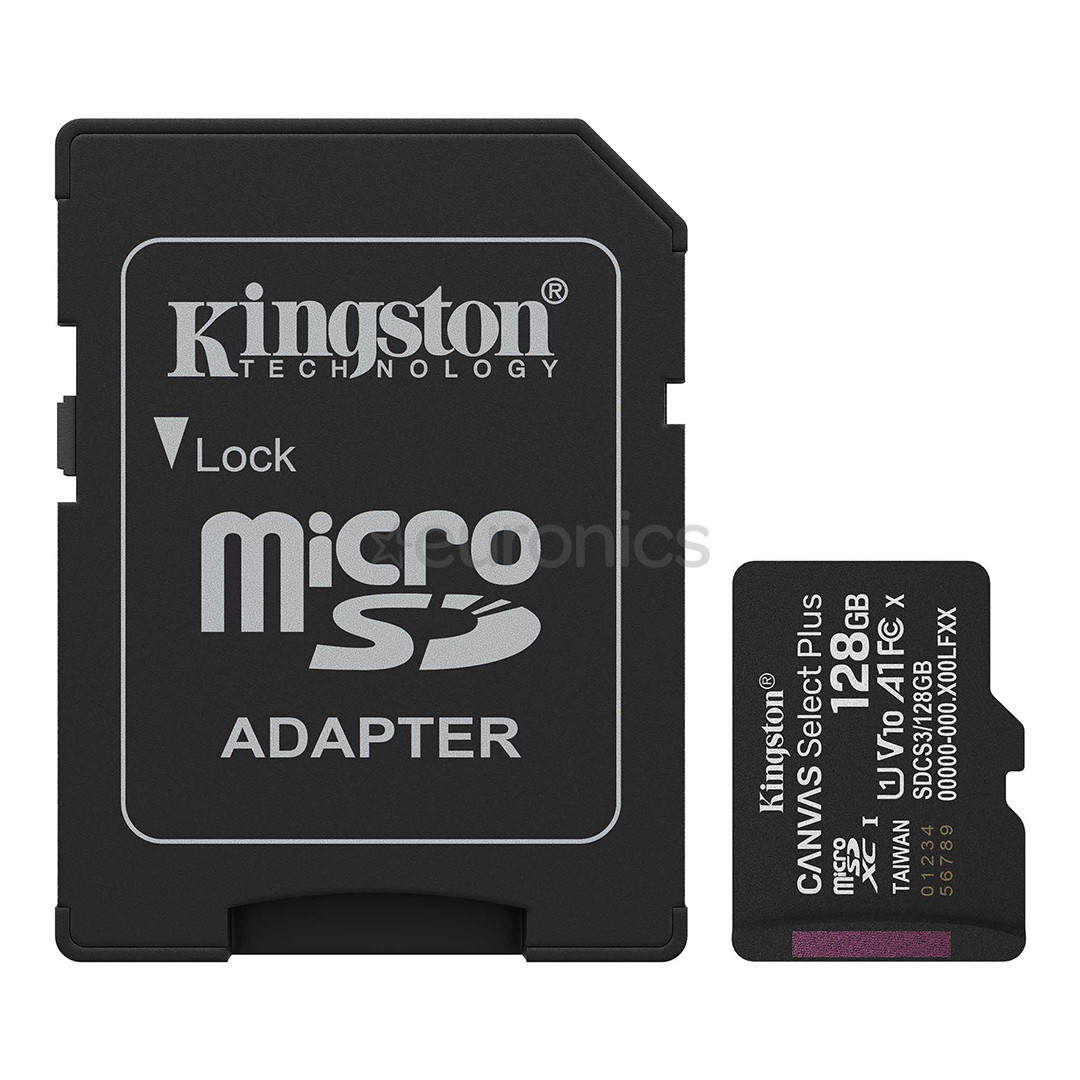 Kingston Canvas Select Plus, UHS-I, microSD, 128 GB, must - Mälukaart