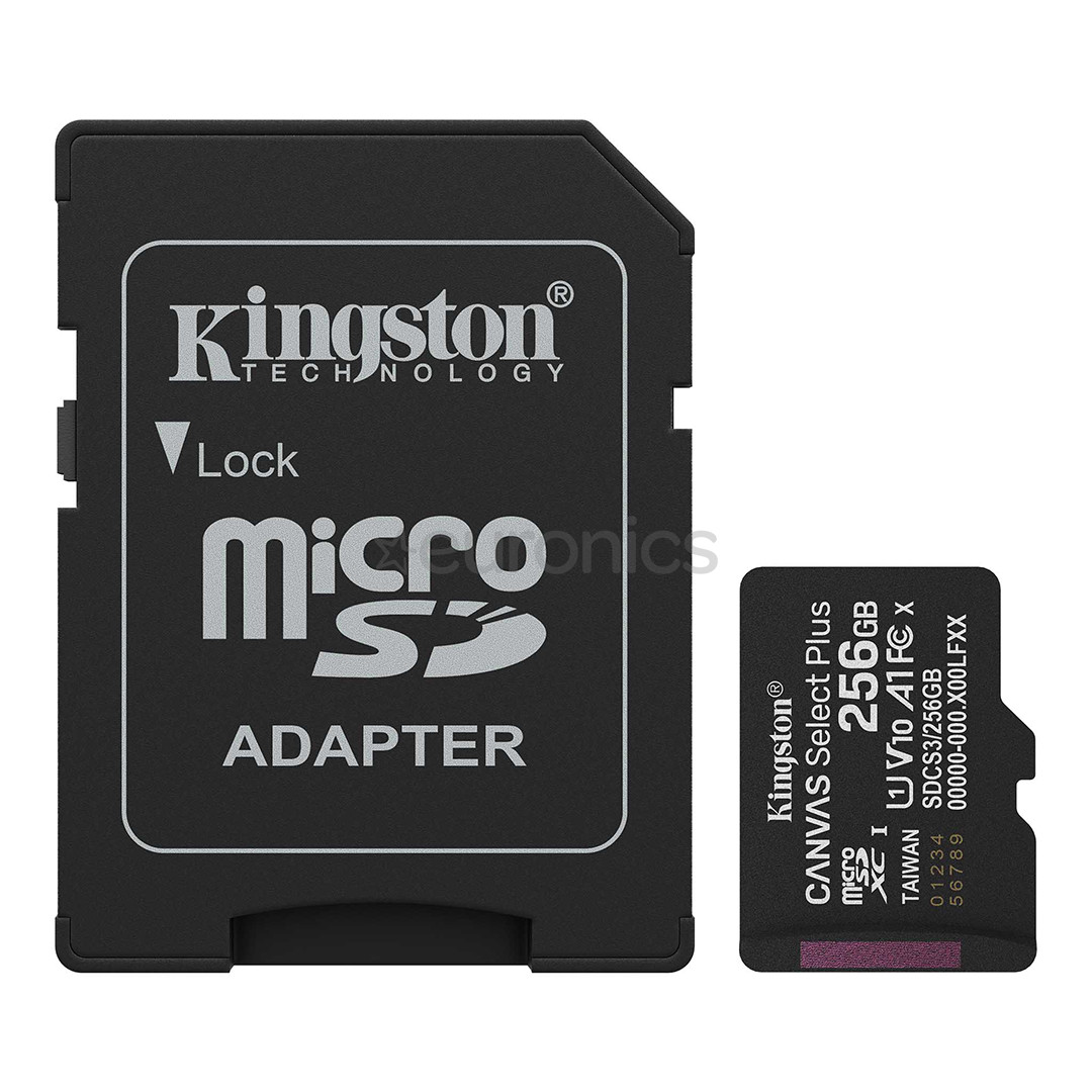Kingston Canvas Select Plus, UHS-I, microSD, 256 GB, must - Mälukaart