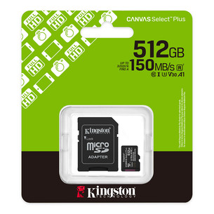 Kingston Canvas Select Plus, UHS-I, microSD, 512 GB, must - Mälukaart