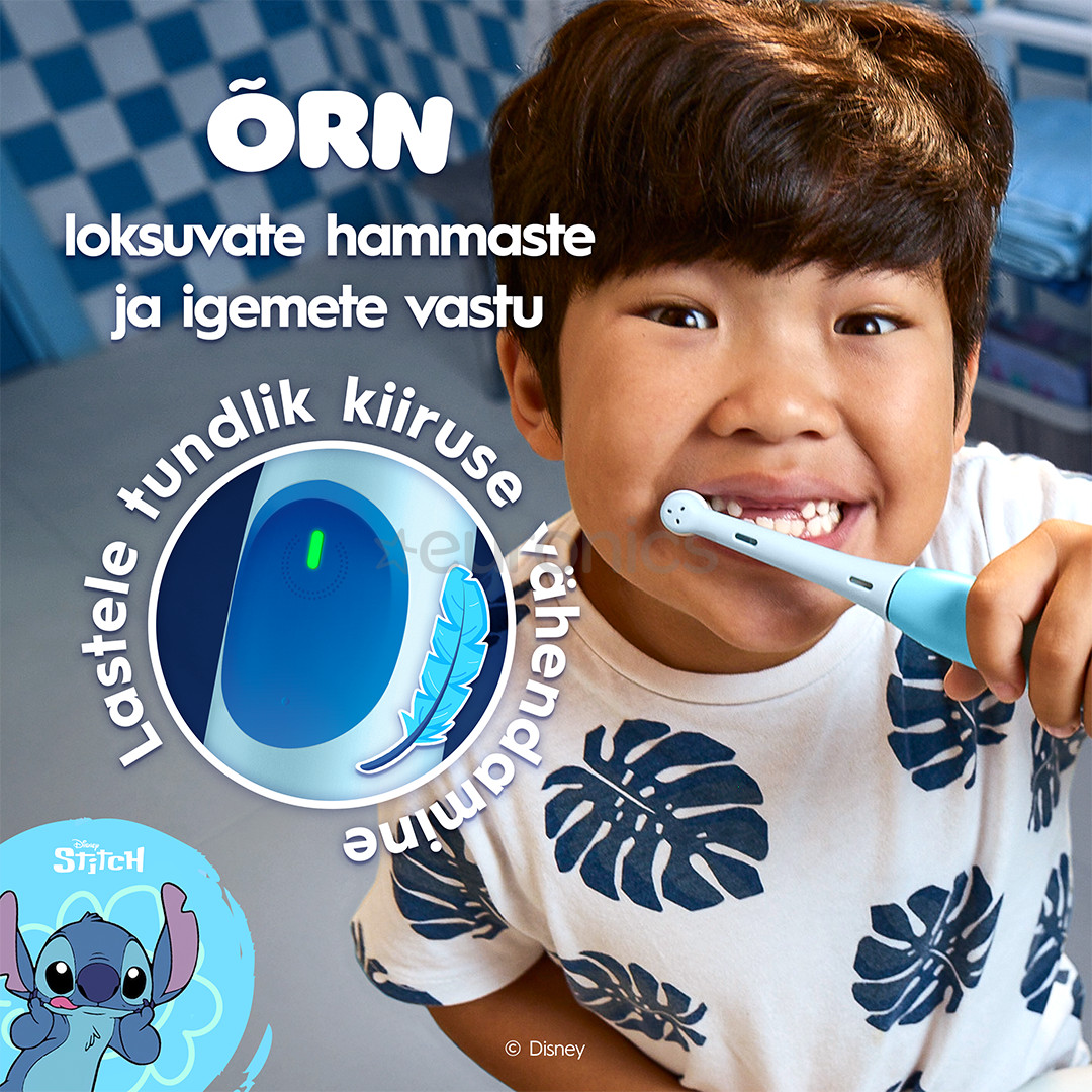 Braun Oral-B iO Kids, Disney, Stitch, sinine - Elektriline hambahari + vutlar