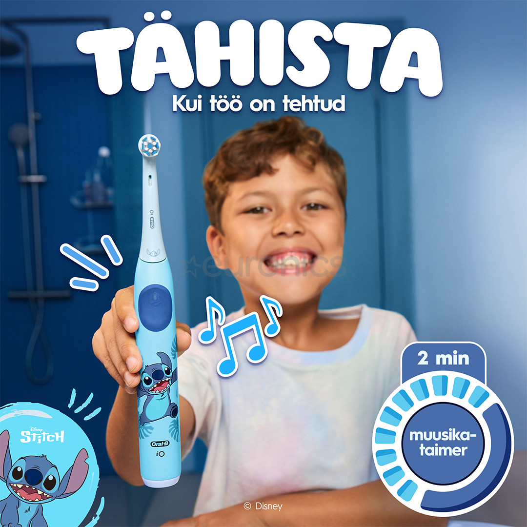 Braun Oral-B iO Kids, Disney, Stitch, sinine - Elektriline hambahari + vutlar
