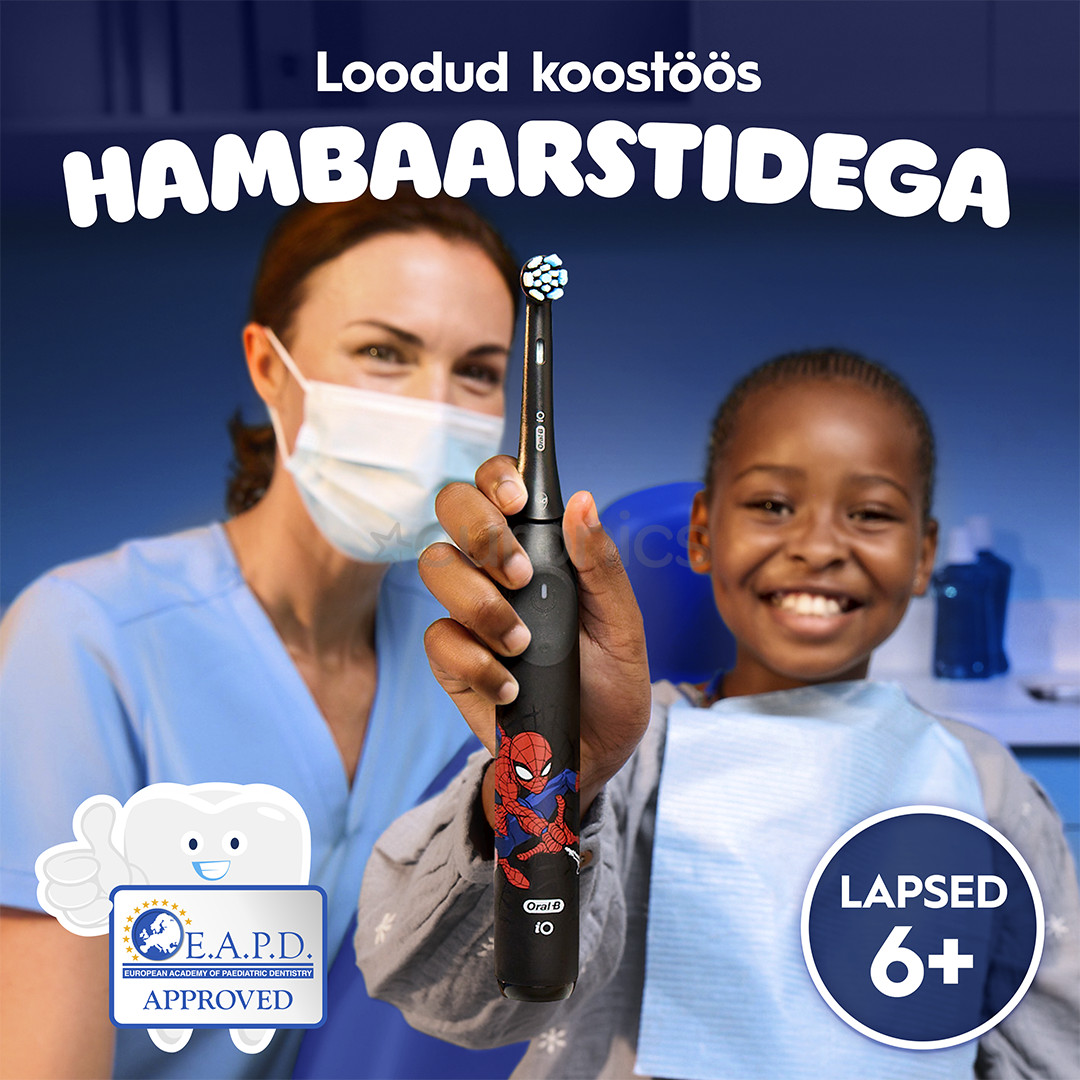 Braun Oral-B iO Kids, Marvel Spiderman, must - Elektriline hambahari + vutlar