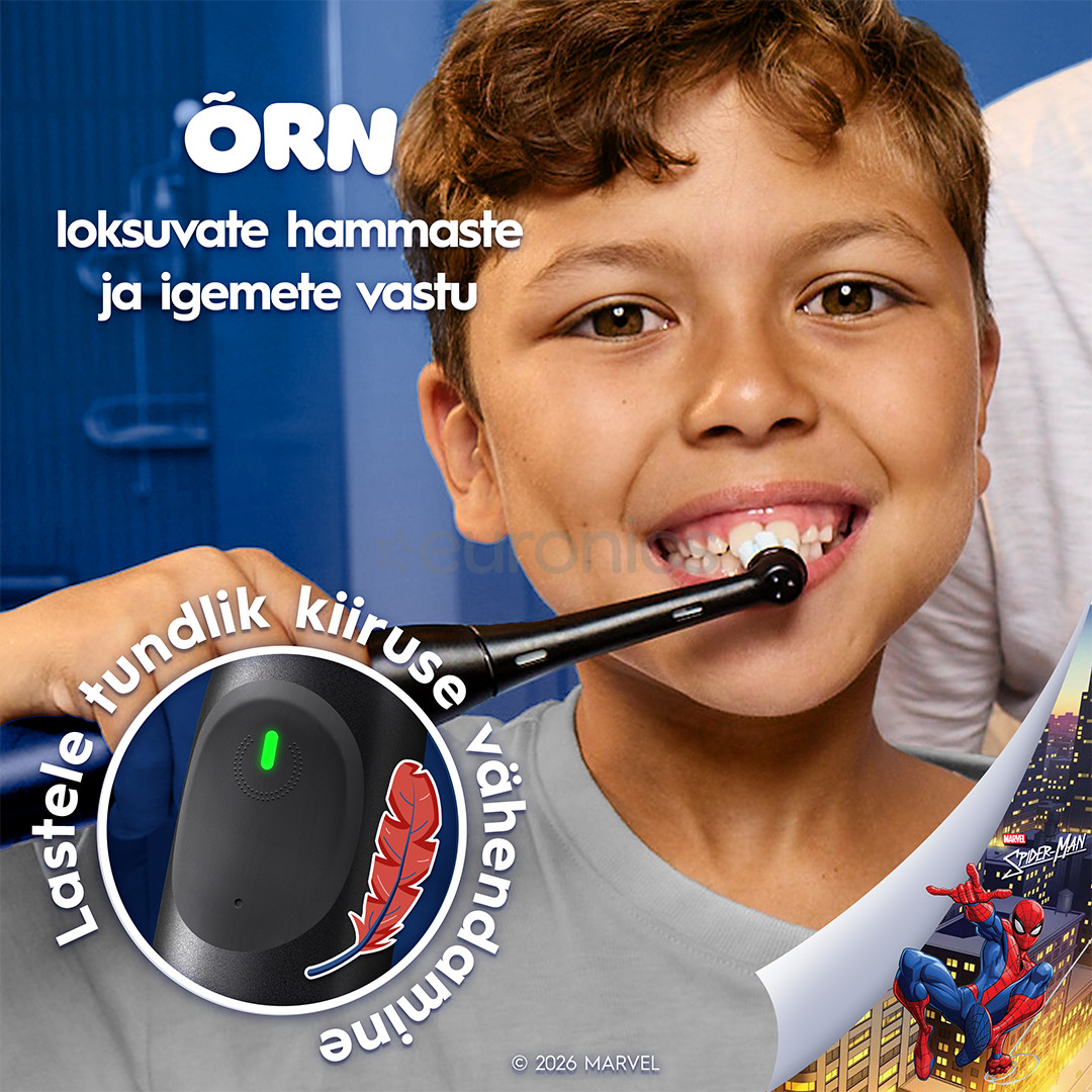 Braun Oral-B iO Kids, Marvel Spiderman, must - Elektriline hambahari + vutlar