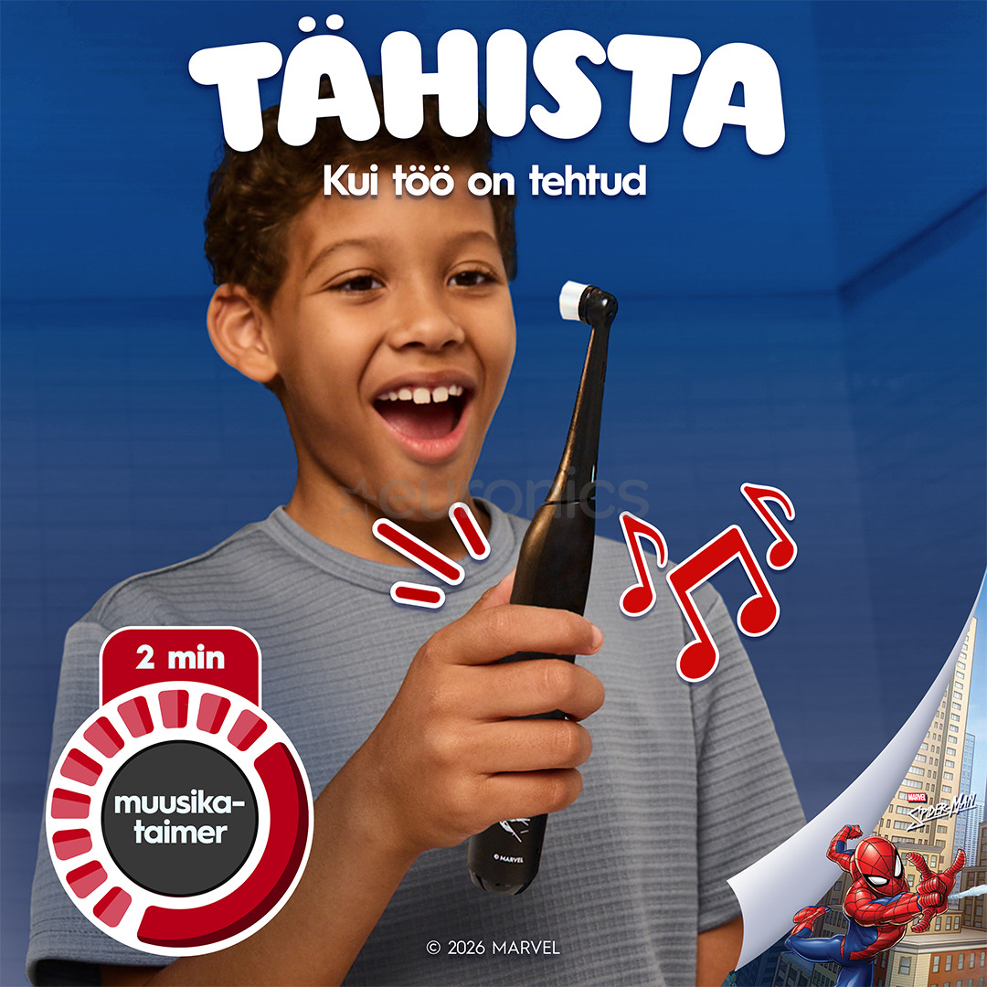 Braun Oral-B iO Kids, Marvel Spiderman, must - Elektriline hambahari + vutlar