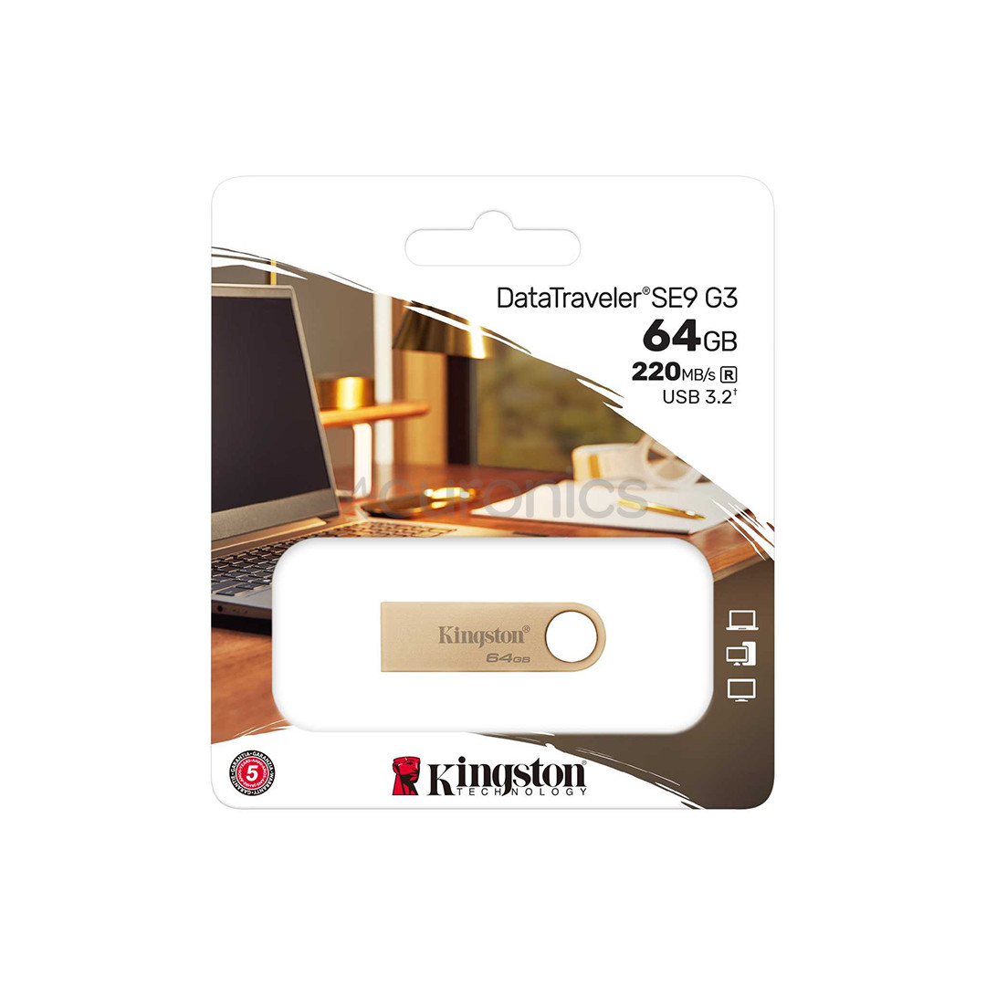 Kingston DataTraveler SE9 G3, 64 GB, kuldne - USB-mälupulk