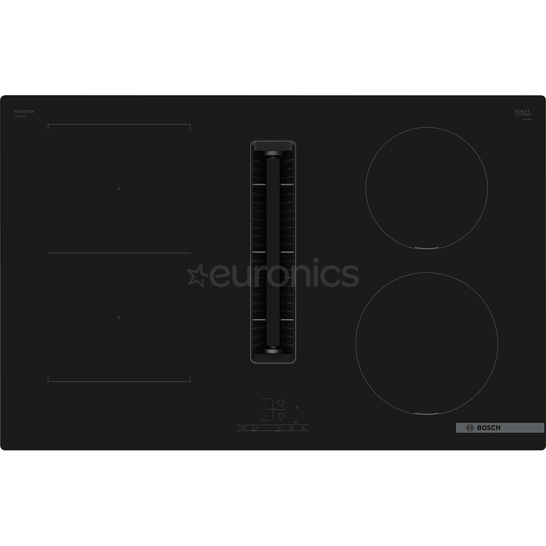 Bosch, Series 4, ширина 80 см, без рамы, черный - Интегрируемая индукционная варочная панель с вытяжкой