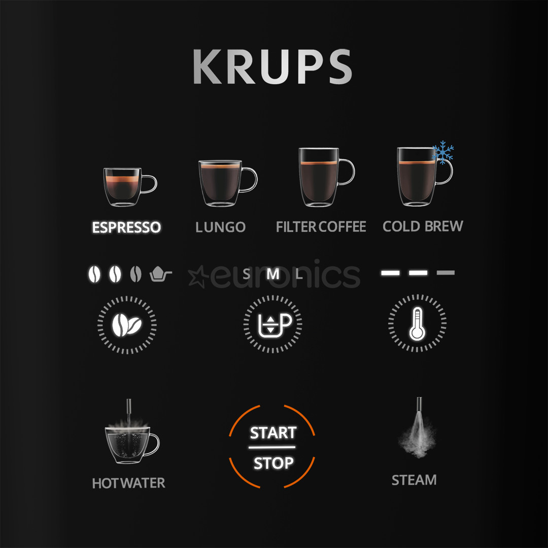 Krups Coffee Crush Experience, must/hõbedane - Espressomasin