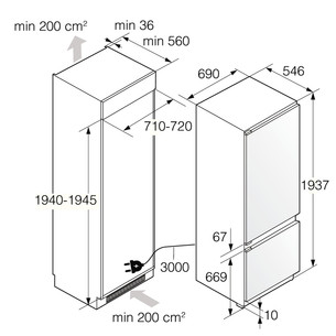Asko NoFrost, 371 L, kõrgus 194 cm - Integreeritav külmik