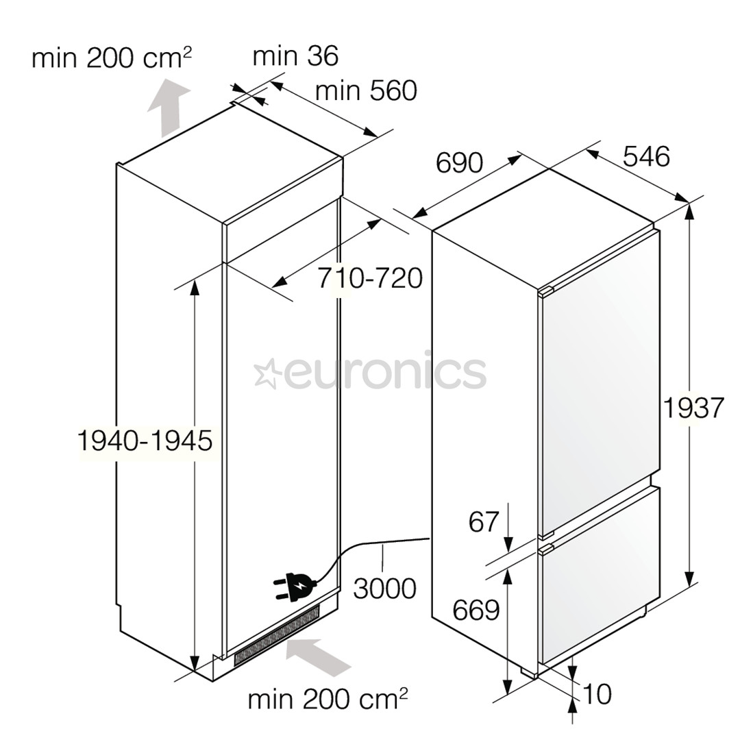 Asko NoFrost, 371 L, kõrgus 194 cm - Integreeritav külmik