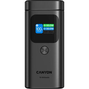 Canyon OnPower 150, 15 000 мАч, USB-A, USB-C, Qi2, темно-серый - Внешний аккумулятор