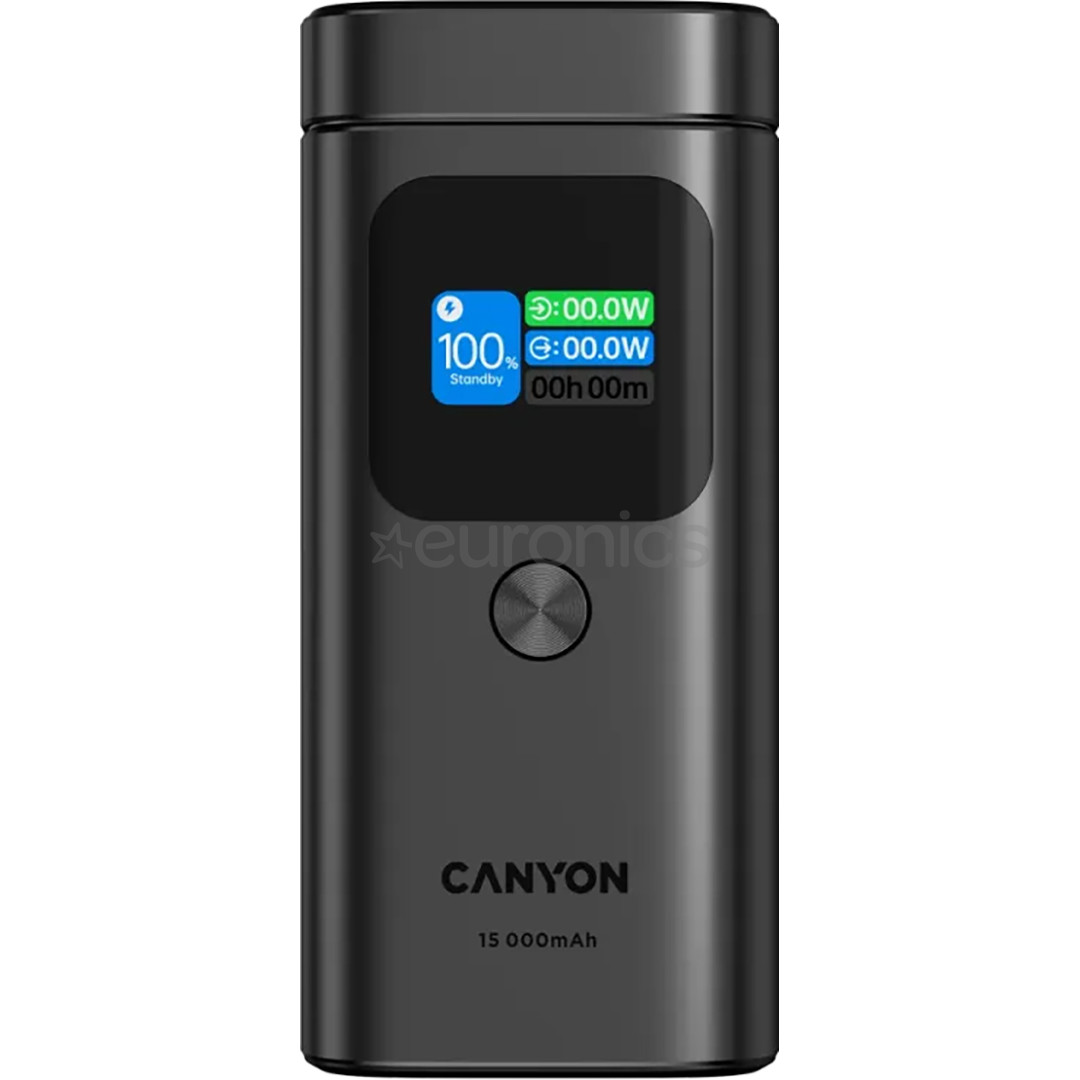 Canyon OnPower 150, 15 000 мАч, USB-A, USB-C, Qi2, темно-серый - Внешний аккумулятор