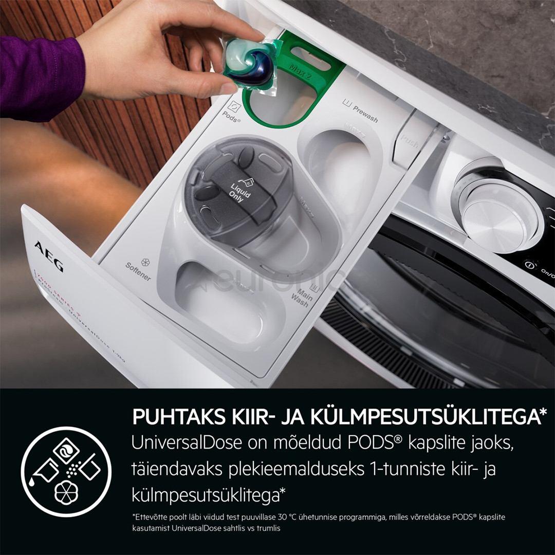 AEG 7000 Series ProSteam® UniversalDose, 8 kg, depth 57.6 cm, 1400 rpm - Front load washing machine