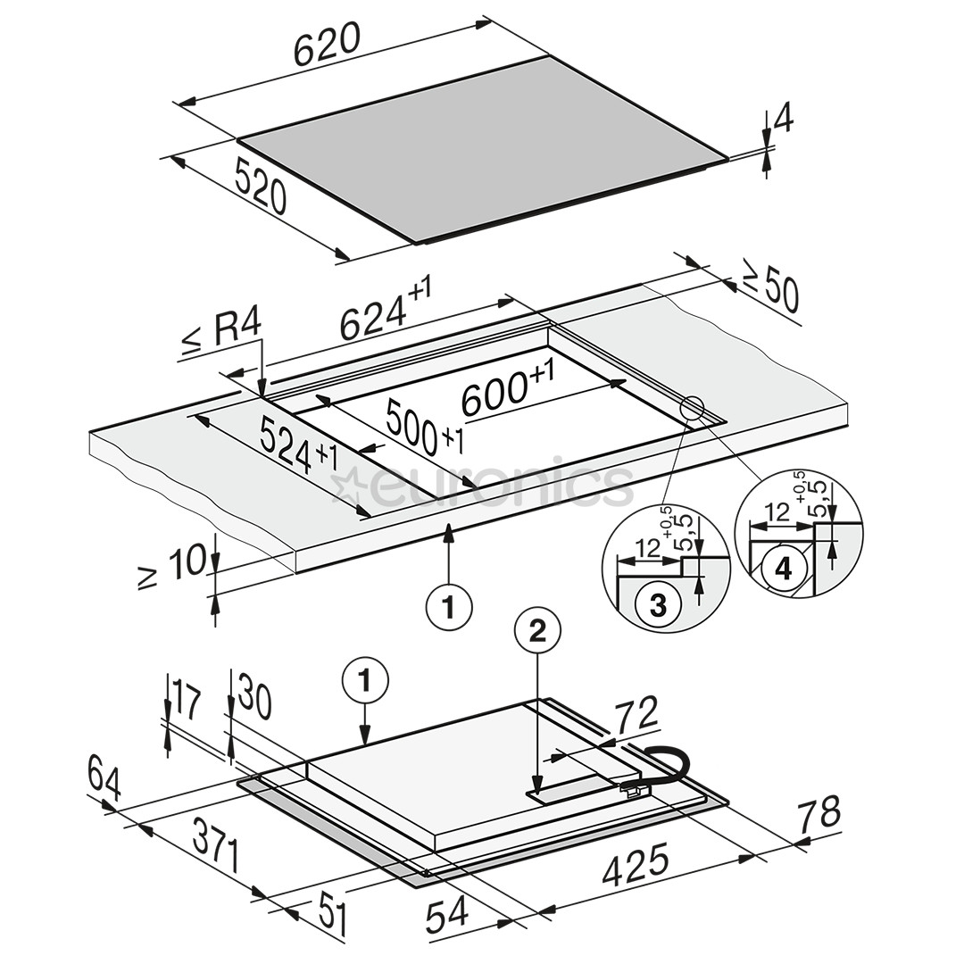 Miele, laius 62 cm, must - Integreeritav induktsioonpliidiplaat