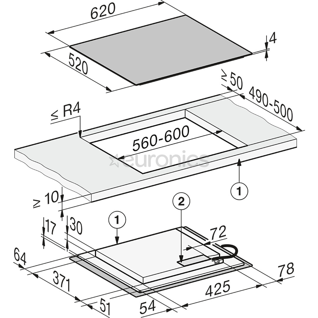 Miele, laius 62 cm, must - Integreeritav induktsioonpliidiplaat