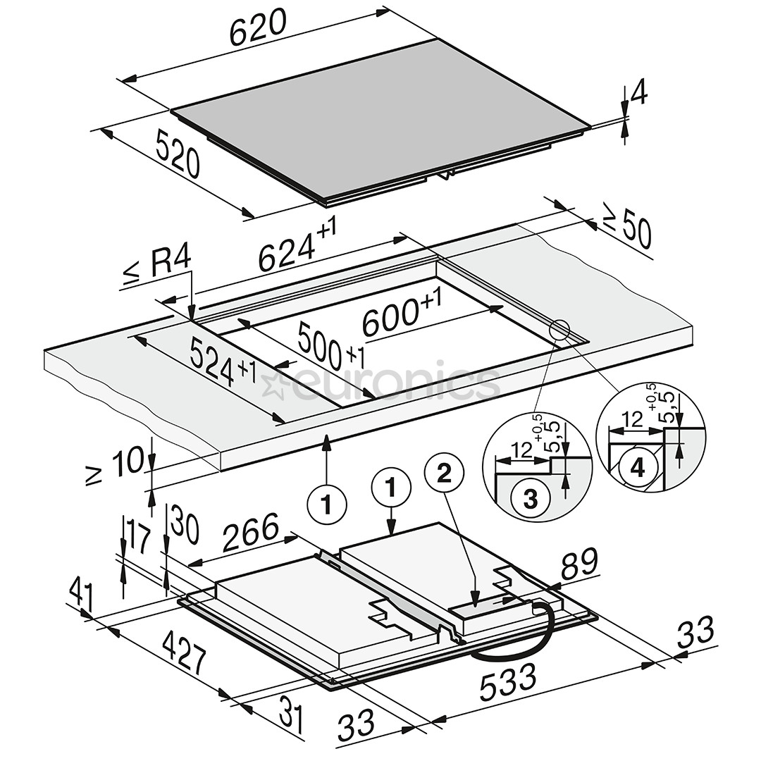 Miele, laius 62 cm, must - Integreeritav induktsioonpliidiplaat