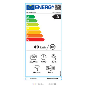 LG WashTower, 12 kg + 10 kg, depth 66 cm, 1400 rpm - Washing machine + Clothes dryer