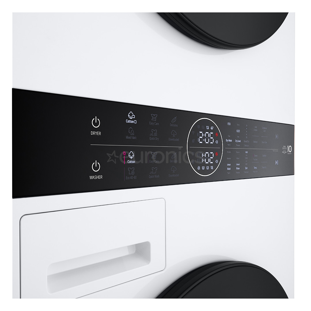 LG WashTower, 12 kg + 10 kg, depth 66 cm, 1400 rpm - Washing machine + Clothes dryer