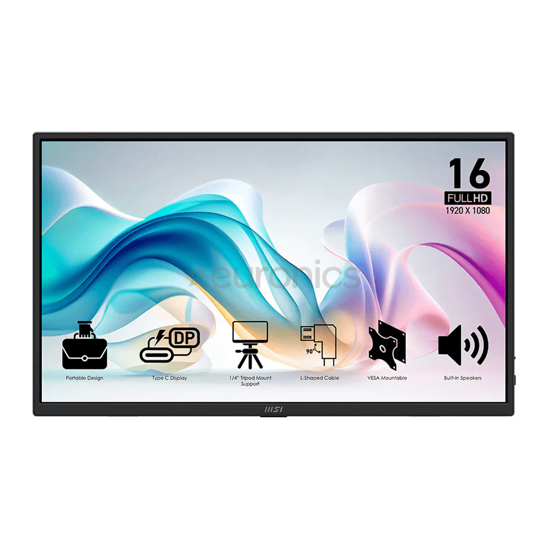 MSI PRO MP165 E6, 16'', USB-C, must - Kaasaskantav monitor 9S6-3PE50M-001