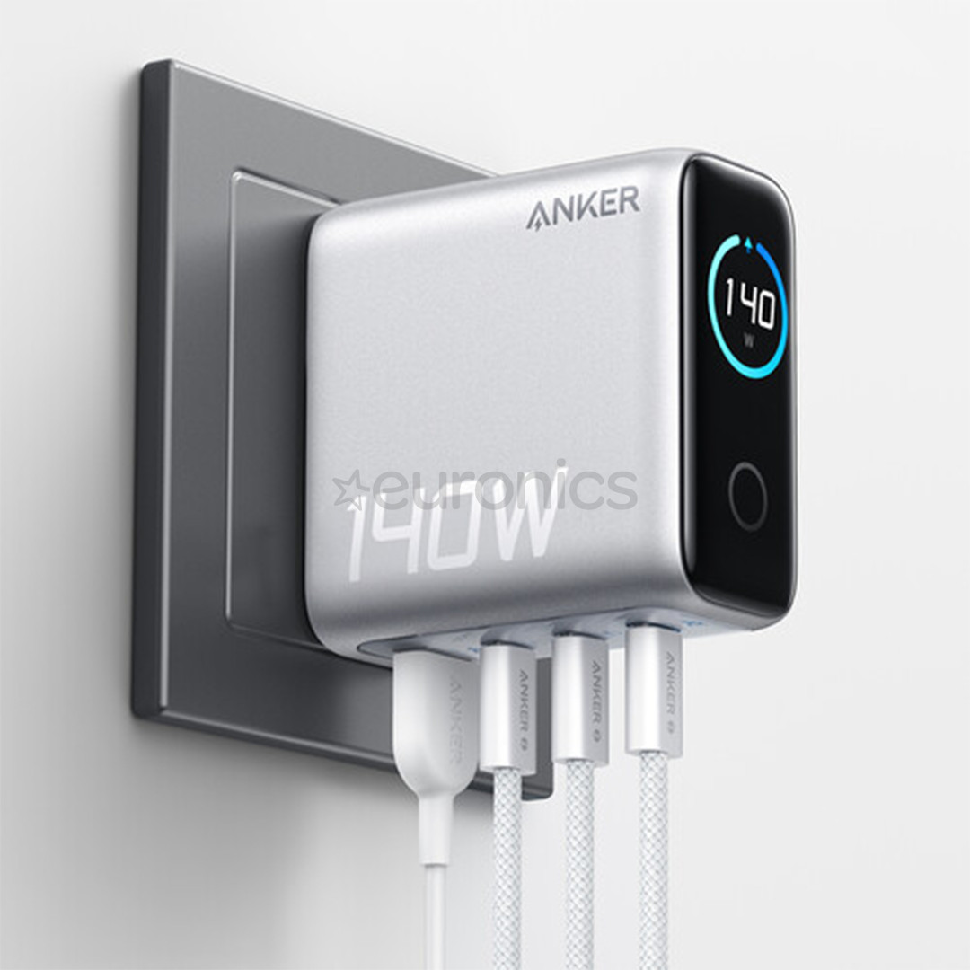 Anker 4-Port Foldable PD 3.1 USB-C GaN Charger, 140W, hõbe - Laadija