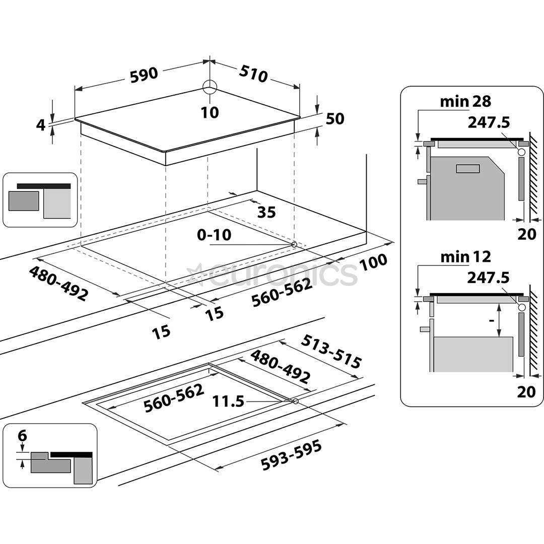 Whirlpool, laius 59 cm, must - Integreeritav induktsioonpliidiplaat