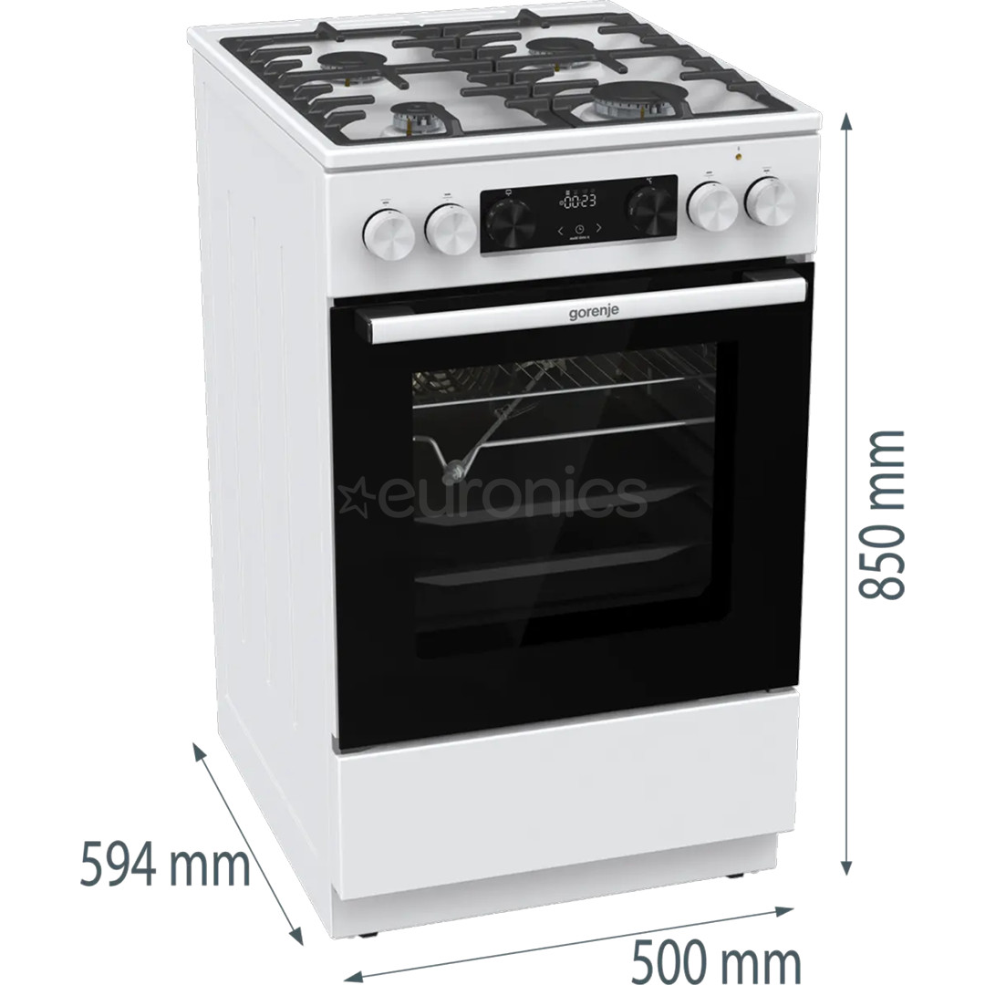Gorenje, 70 L, width 50 cm, white - Gas cooker with electric oven