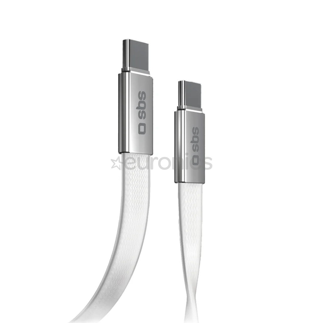 SBS Slim charging and data cable, 60 W, 1 m, USB-C, white - Cable