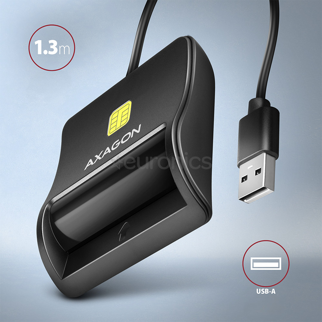 AXAGON CRE-SM3N, USB-A, must - ID-kaardi lugeja