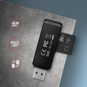 AXAGON CRE-S2N, USB-A, must - Mälukaardilugeja