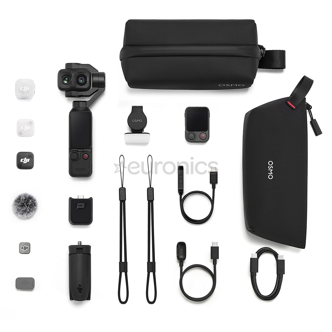 DJI Osmo Pocket 4P Vlog Combo, must - Stabilisaatoriga kaamera