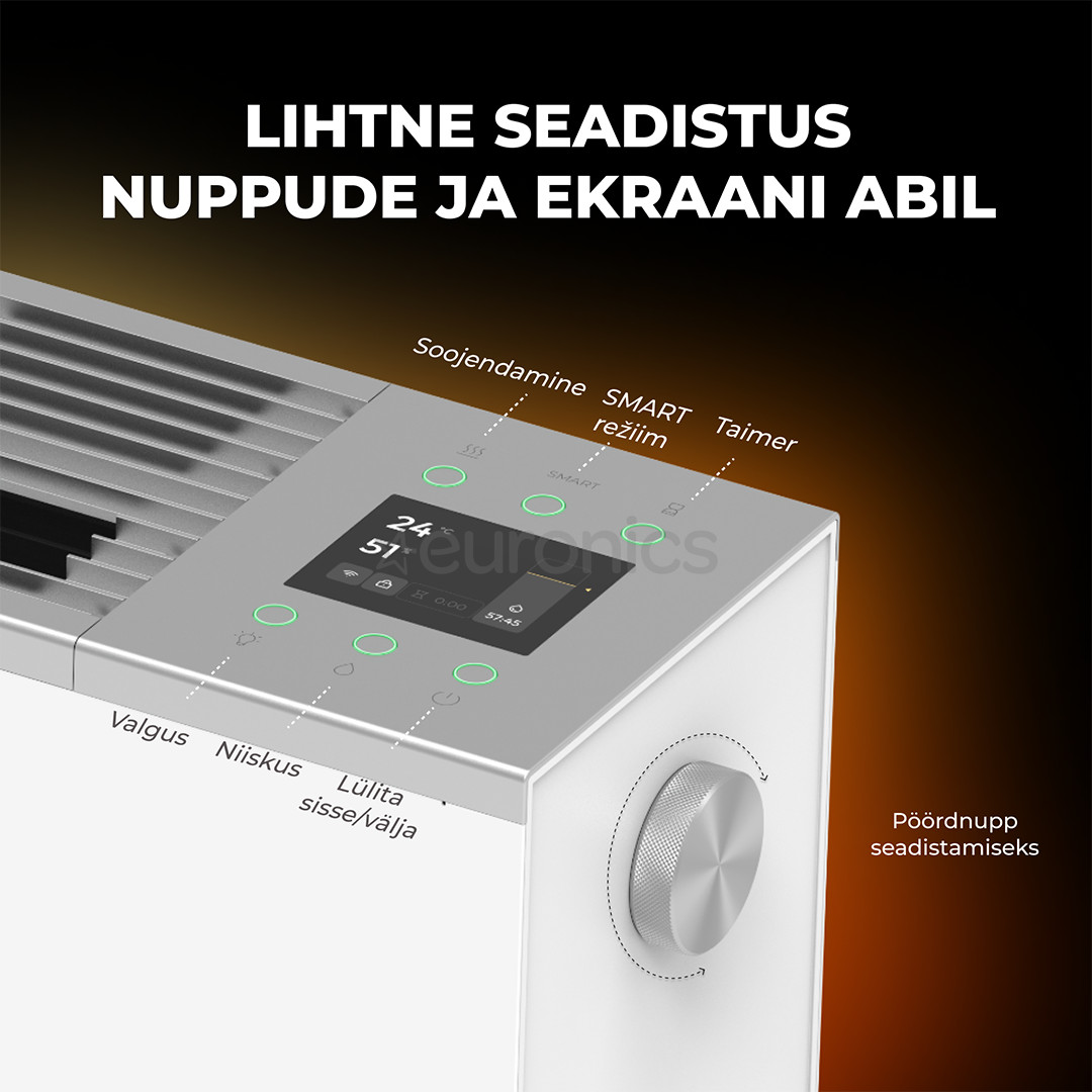 Aeno, 2000 W, white - Premium ECO Smart heater with real fire effect