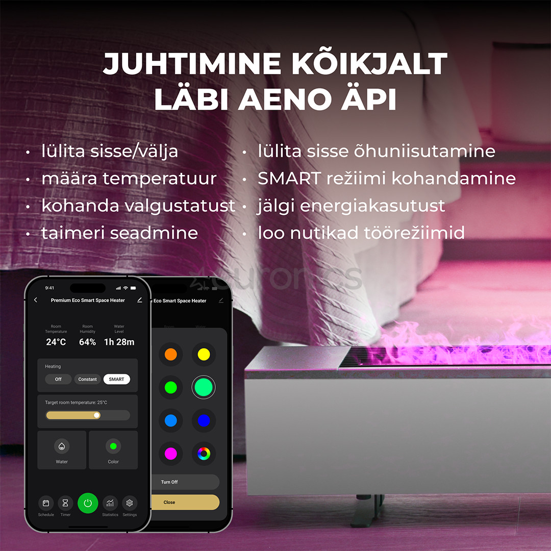 Aeno, 2000 W, white - Premium ECO Smart heater with real fire effect