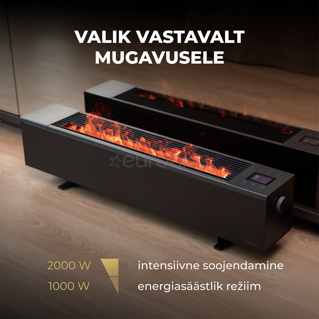 Aeno, 2000 W, black - Premium ECO Smart heater with real fire effect