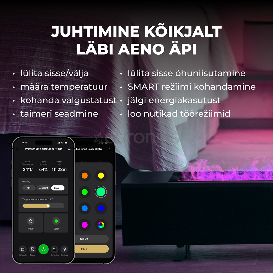 Aeno, 2000 W, black - Premium ECO Smart heater with real fire effect
