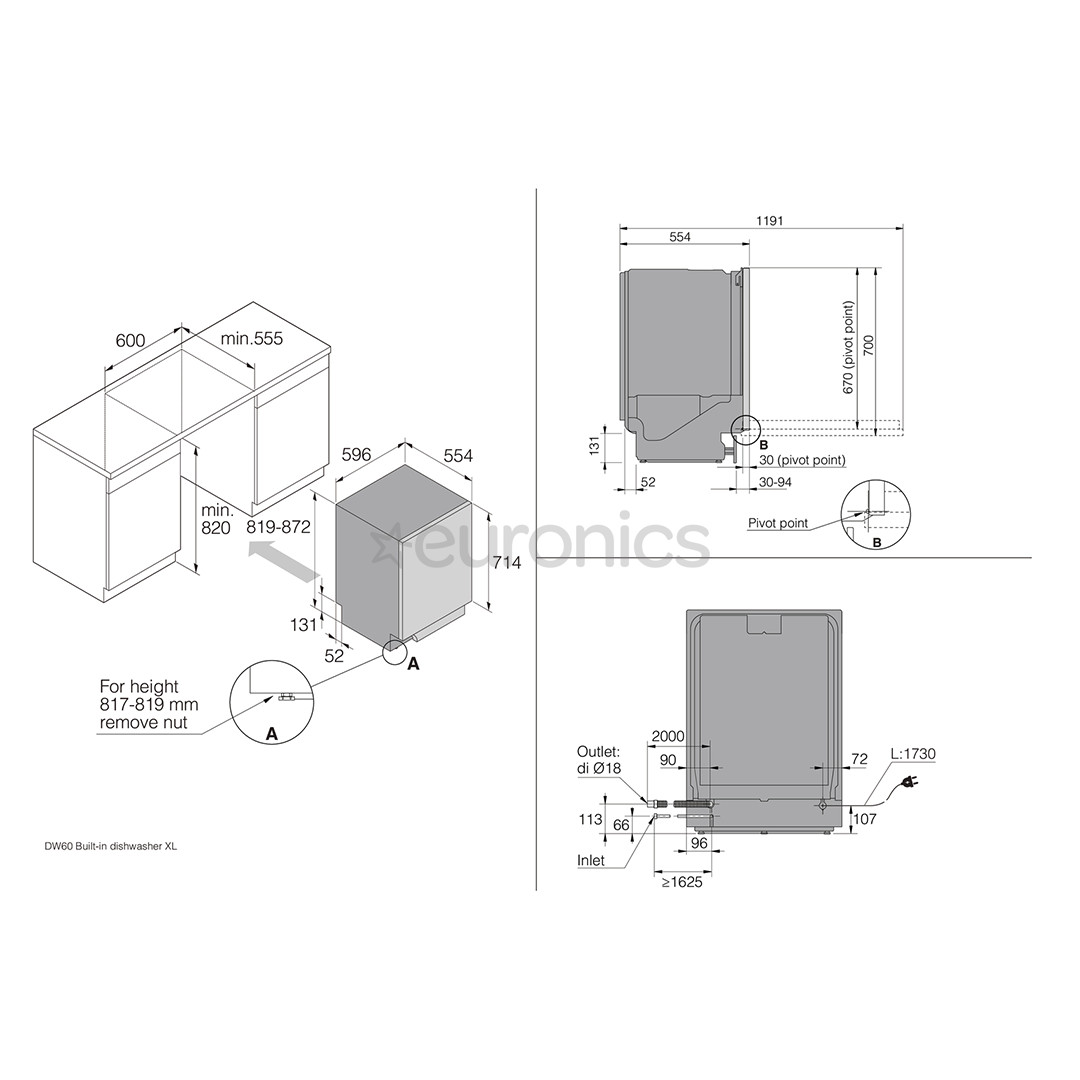 Asko, 14 place settings - Built-in dishwasher