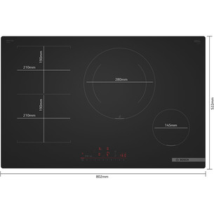 Bosch, Seeria 6, raamita, laius 80.2 cm, must - Integreeritav induktsioonpliidiplaat