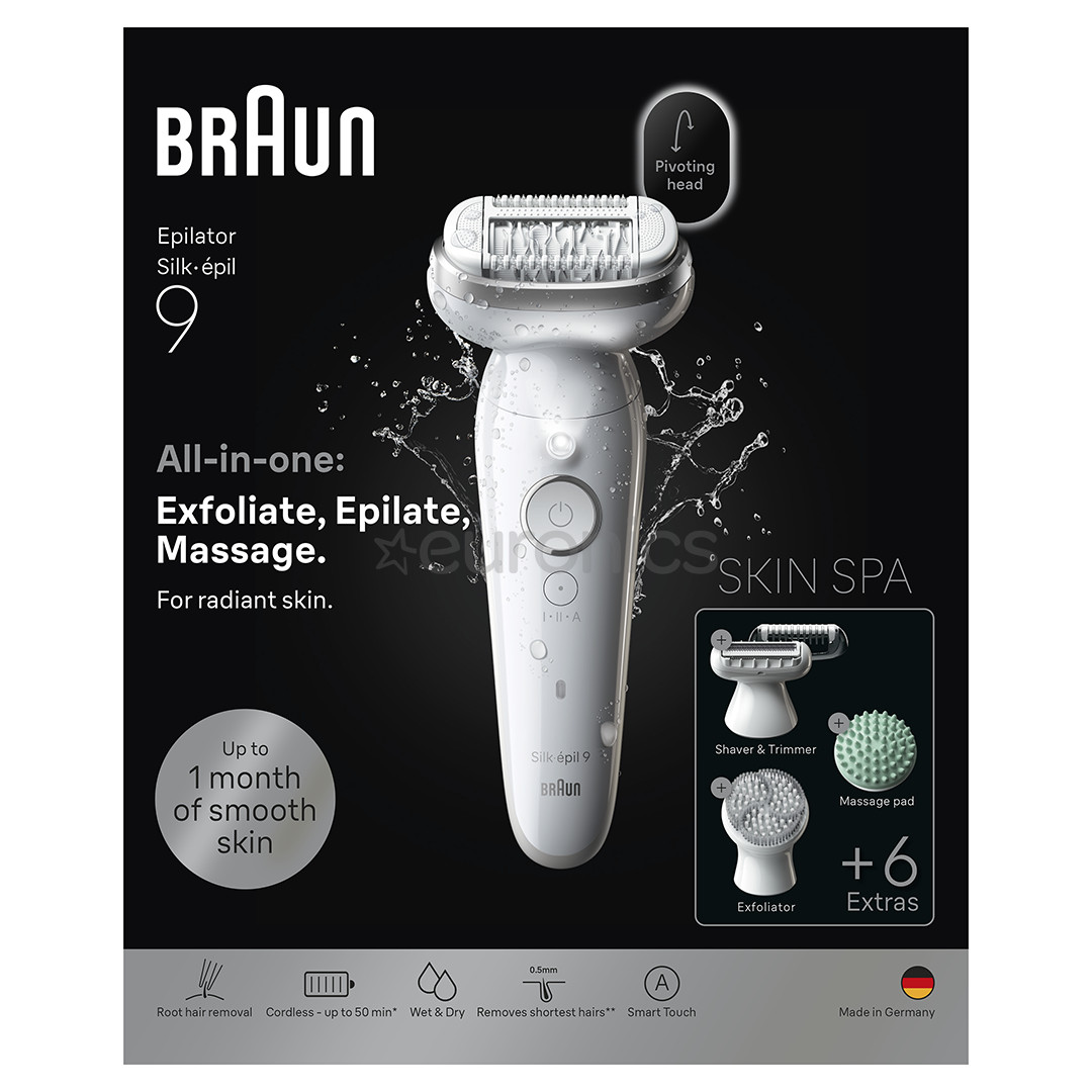 Braun Silk épil 9, сухое и влажное использование, белый - Эпилятор
