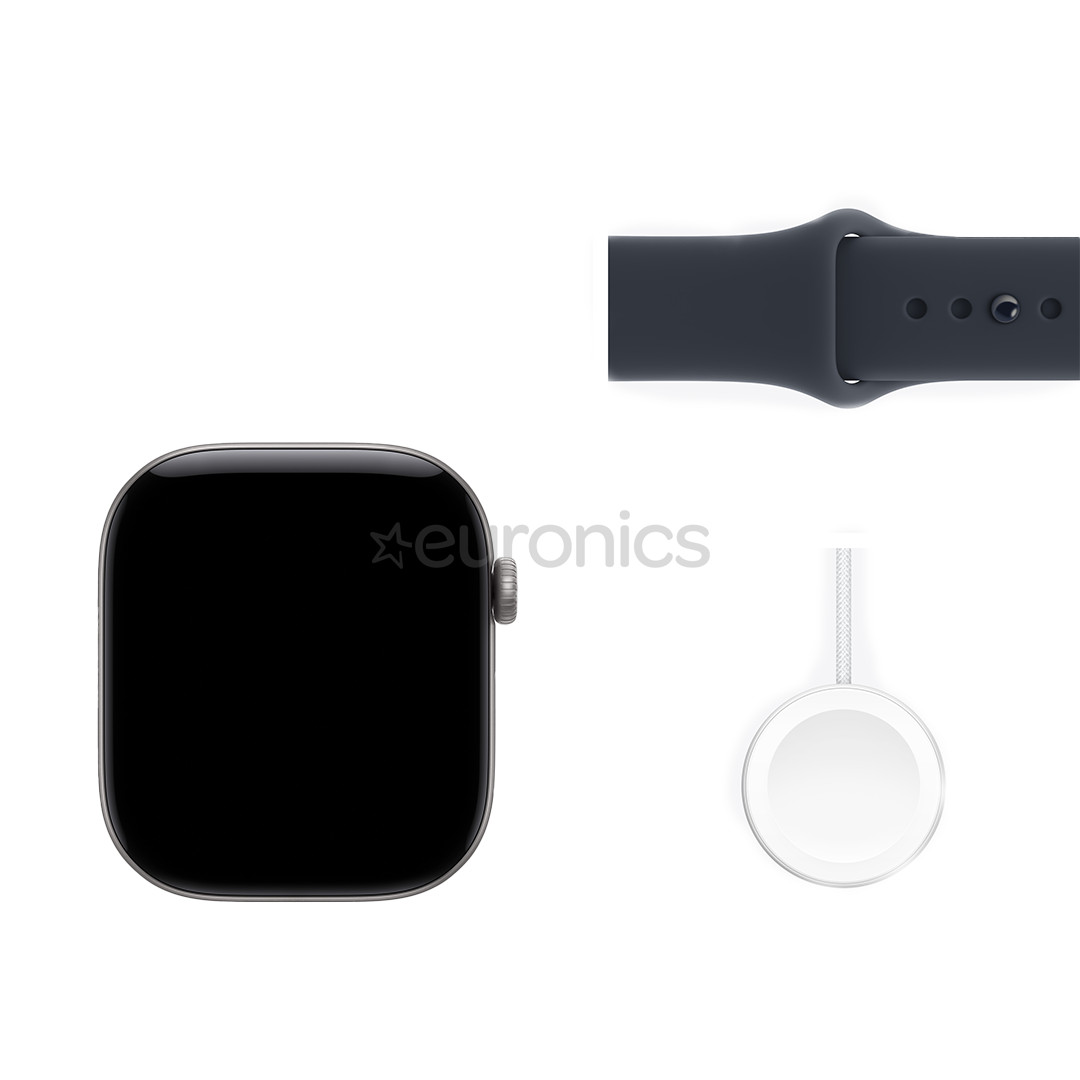 Apple Watch 12, 42 mm, GPS, alumiinium, sport band, S/M, tumehall / tumesinine - Nutikell