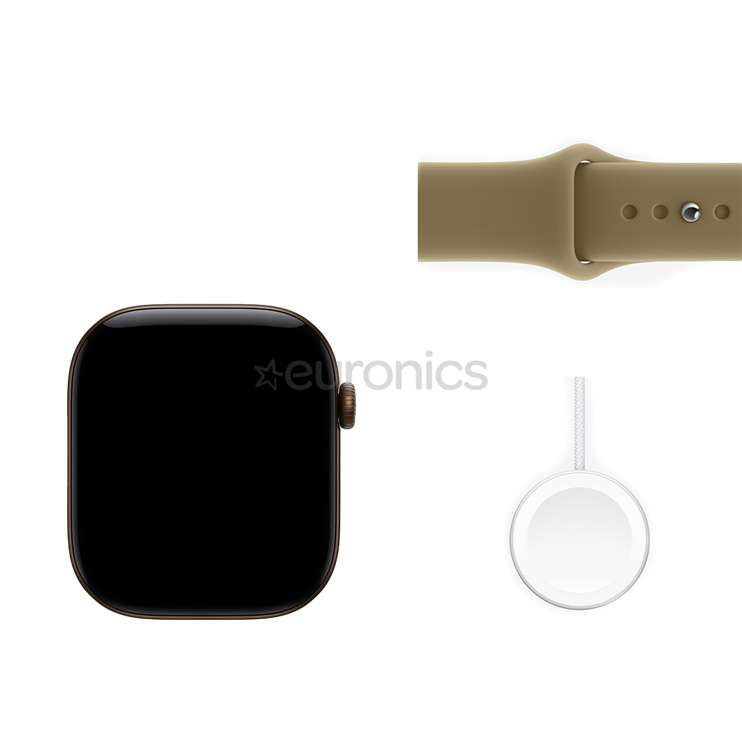 Apple Watch 12, 46 mm, GPS, alumiinium, sport band, S/M, pronks / pruun - Nutikell