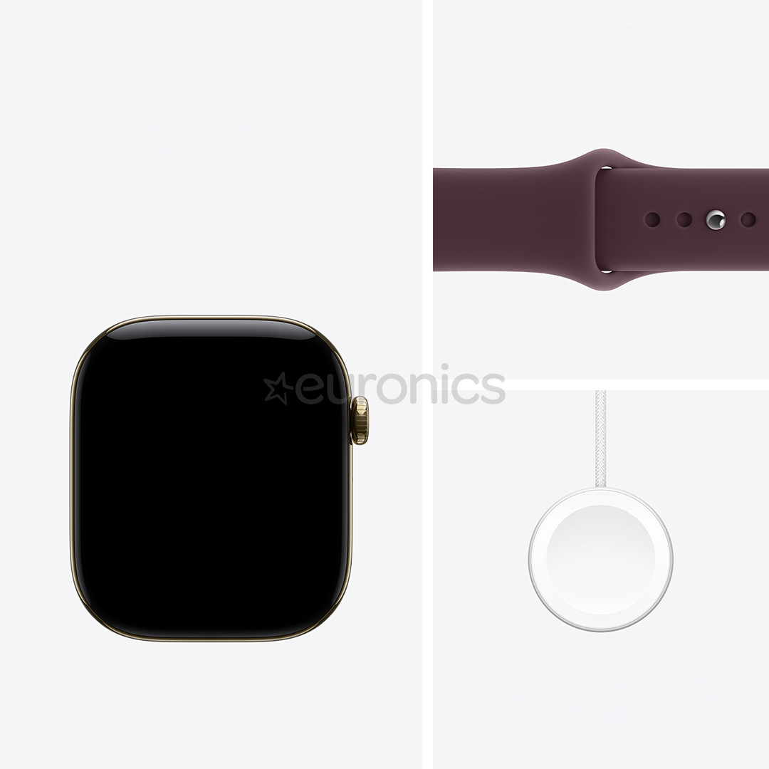Apple Watch 12, 46 mm, GPS+5G, titanium, sport band, M/L, gold titanium / burgundy - Smartwatch