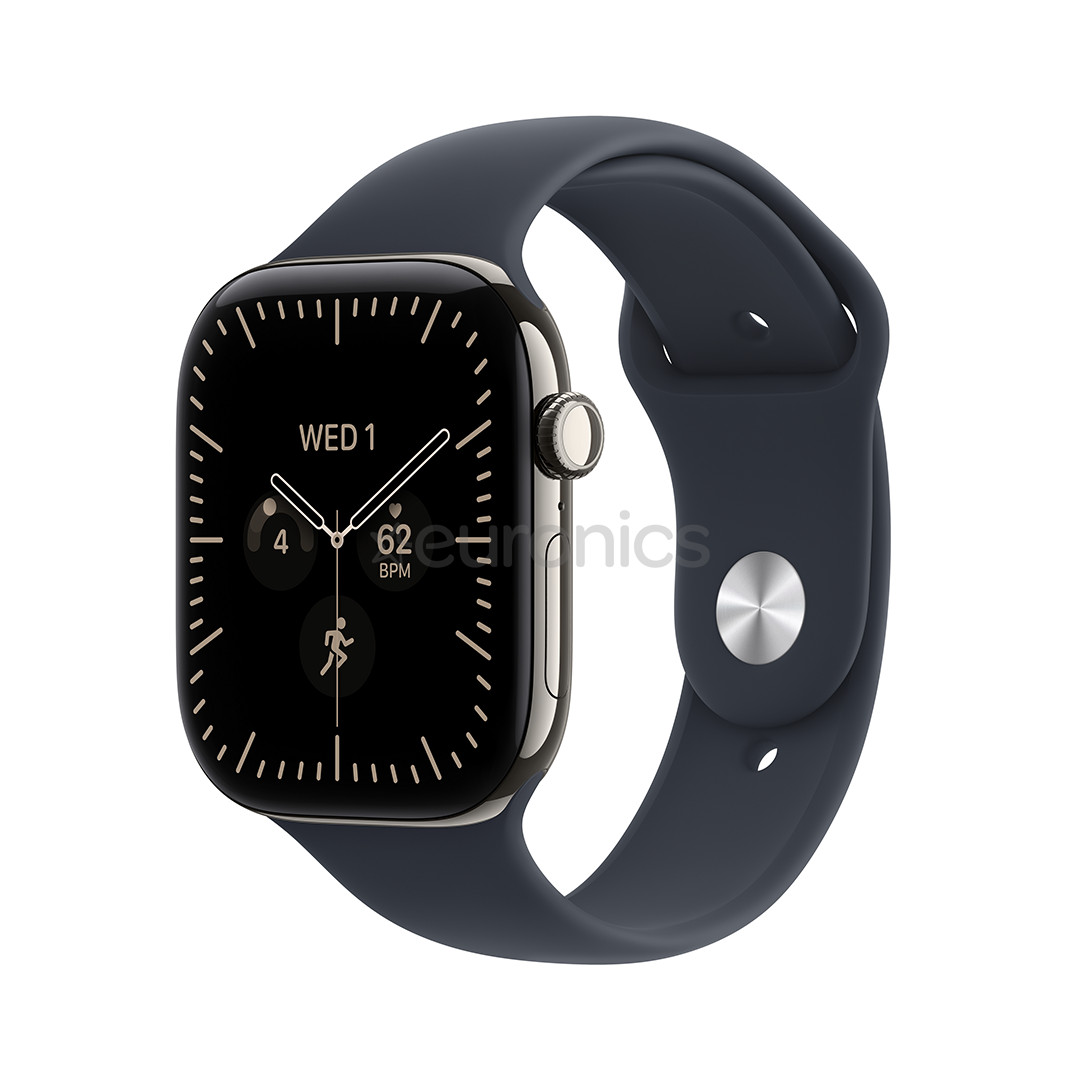Apple Watch 12, 46 mm, GPS + Cellular, titanium, sport band, M/L, titanium / navy blue - Smartwatch