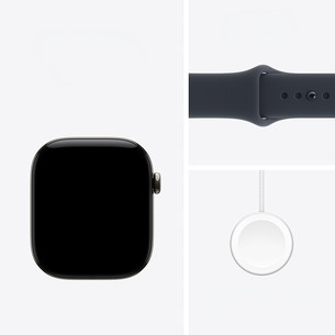Apple Watch 12, 46 mm, GPS + Cellular, titanium, sport band, M/L, titanium / navy blue - Smartwatch