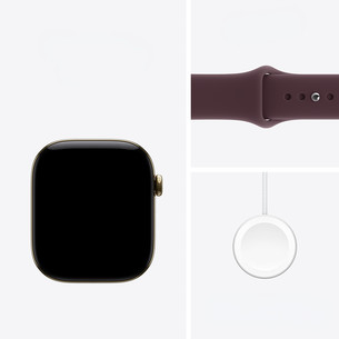 Apple Watch 12, 42 mm, GPS+5G, titanium, sport band, S/M, gold titanium / burgundy - Smartwatch