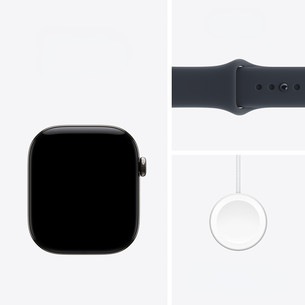 Apple Watch 12, 42 mm, GPS+5G, titanium, sport band, M/L, titanium / navy blue - Smartwatch