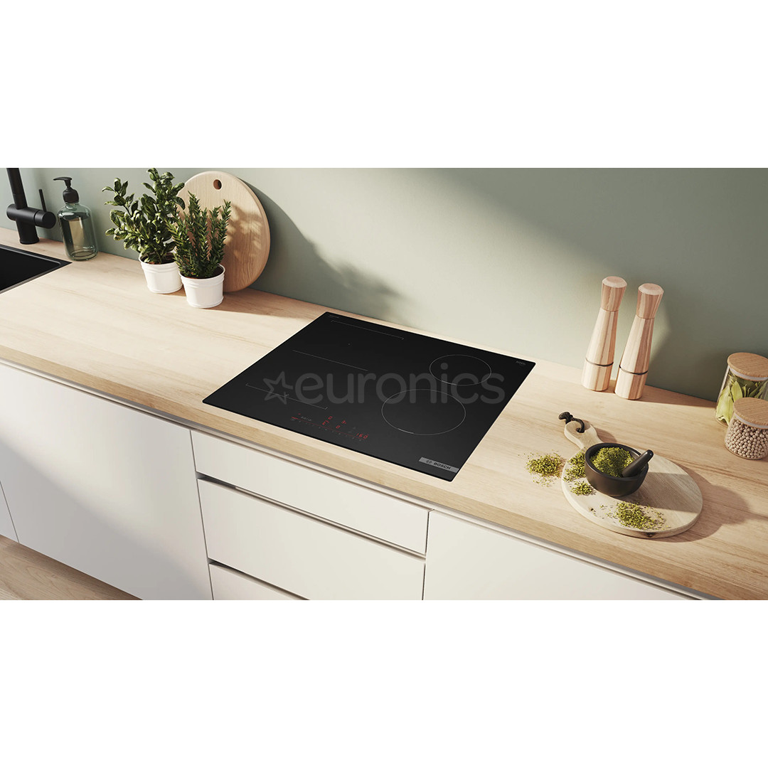 Bosch Series 6, ширина 59,2 см, без рамы, черный - Интегрируемая индукционная варочная панель с вытяжкой