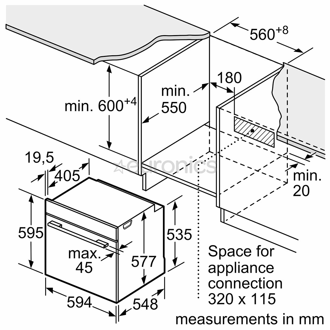 Bosch, Series 8, 71 л, пиролитическая очистка, черный - Интегрируемый духовой шкаф