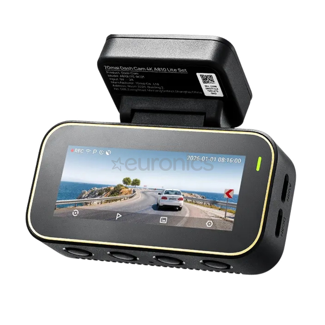 70mai Dash Cam 4K A810 Lite + RearCam, 4K, black - Dash cam