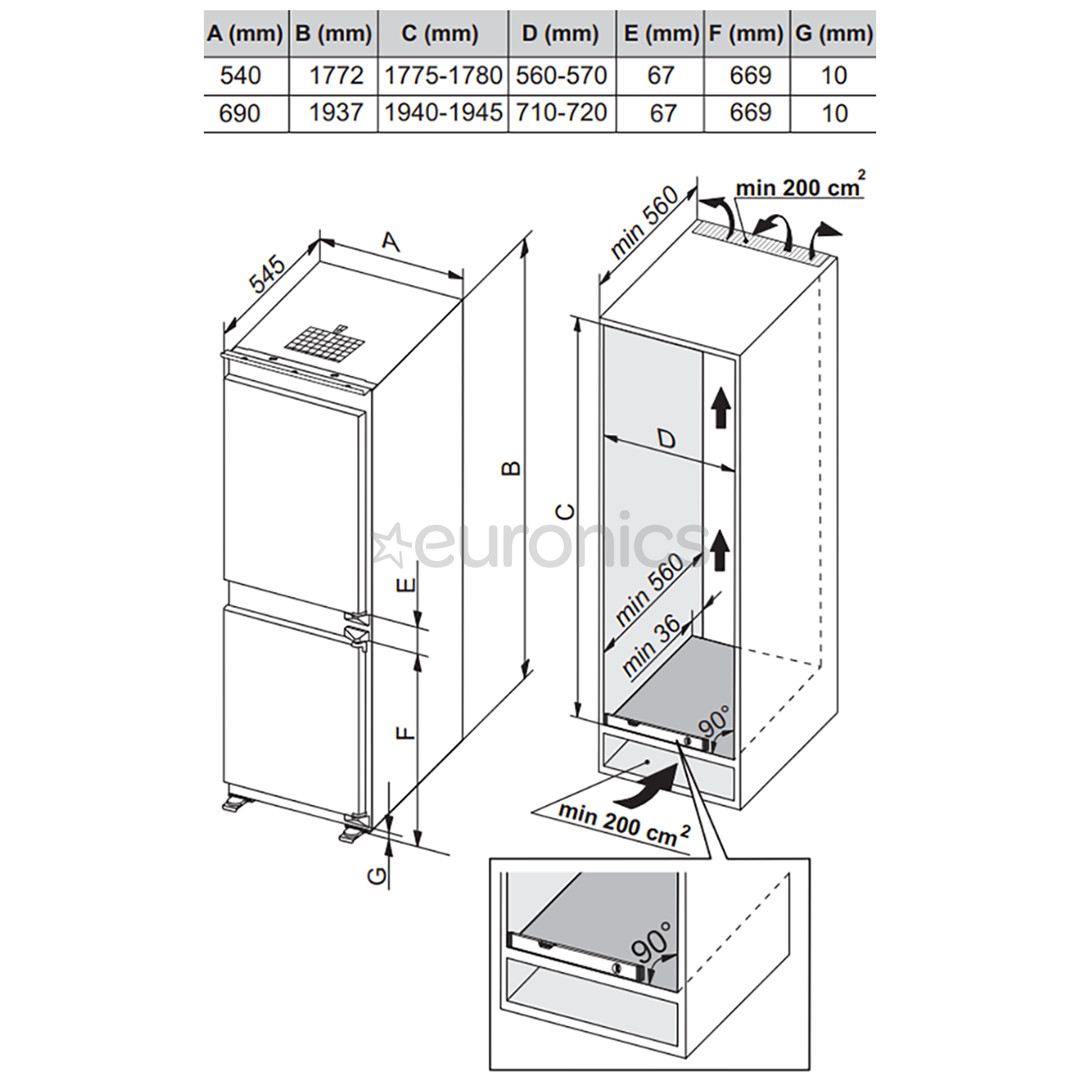 Asko Series 5, No Frost, 370 L, height 194 cm - Built-in Refrigerator