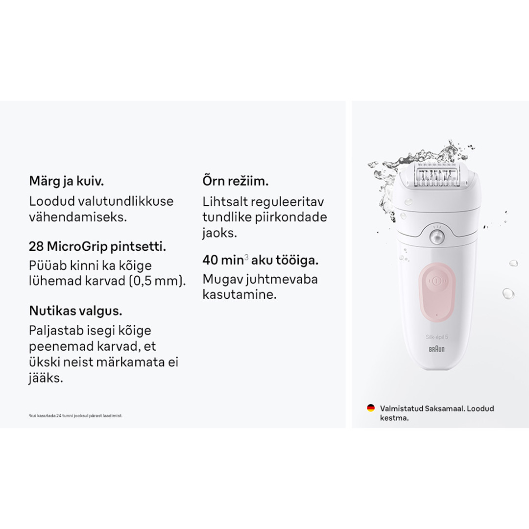 Braun Silk epil 5, märg- ja kuivkasutus, valge/roosa - Epilaator