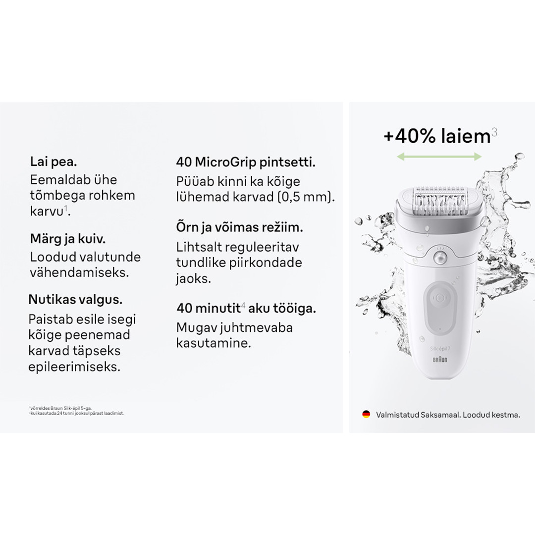 Braun Silk epil 7, Wet & Dry, valge/hall - Epilaator